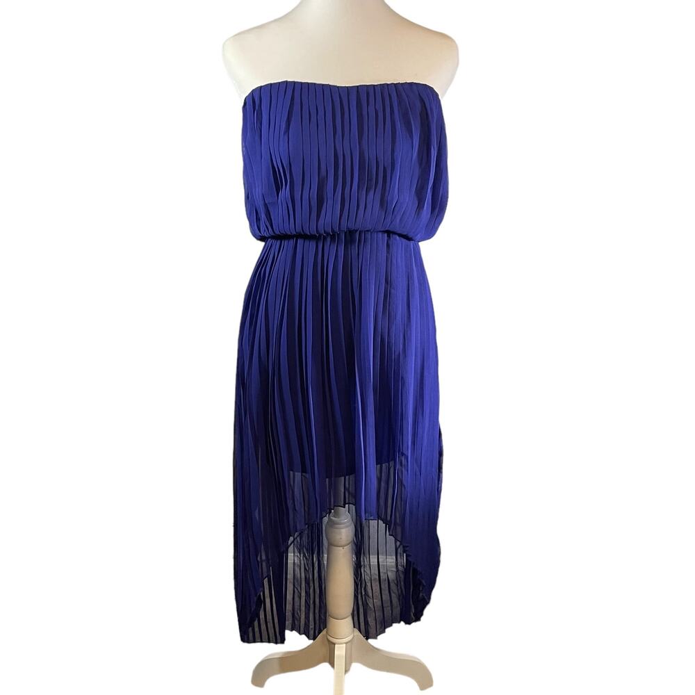 Vintage English Rose Strapless Pleated Hi Low Cocktail Dress Chiffon SIZE MEDIUM